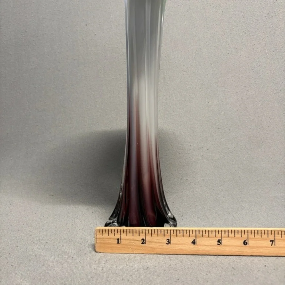 Art Glass Swirl Rim Vase 12in Multicolor Hand-Blown Style Home Decor‎